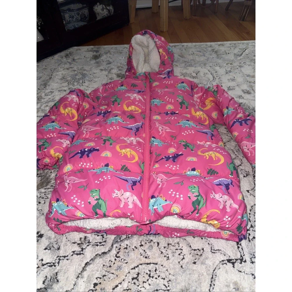 Gymboree Girls Pink Dinosaur Puffer Jacket - Dino Friends SIZE 10